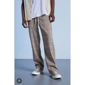 Pacsun Pants Mens Small Brown Plaid Straight Leg Drawstring Casual 98% Polyester